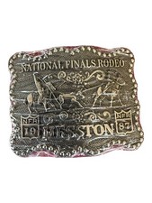 Cowboy Belt Buckle 1987 Hesston National Finals Rodeo Team Roping New