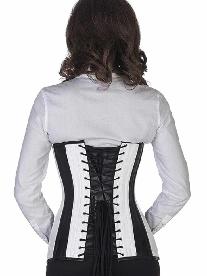 Corsage Korsett Schwarz Weiß Leder Unterbrustkorsett geschwungen ln35 - Bild 2 von 2