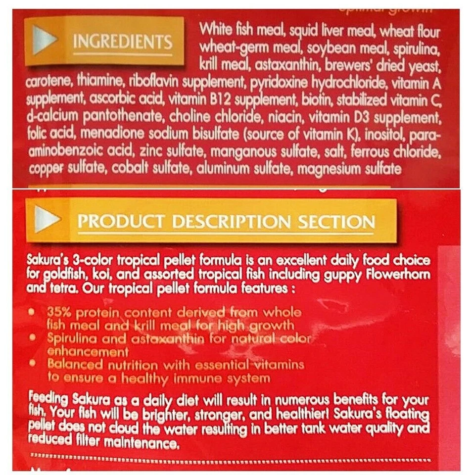 Sakura Gold Goldfish alimento para peces pellet flotante koi tropical tipo guppy acuario Foto 3 de 4
