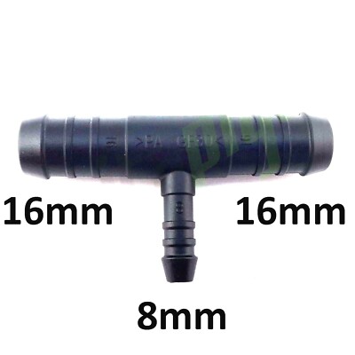 Schlauchverbinder T-Form Reduzierer 16 mm 8 mm Kunststoff Verbindungsstück