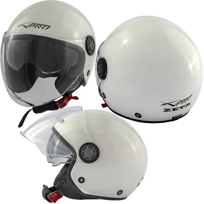 Jet Moto Helm klar lang Visier Sonnenblende Roller zugelassen ECE 22 06 weiß M