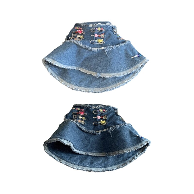 Beanie Hat with Pin Breathable Bucket Y2K Jean Hat for Hot Girls-image
