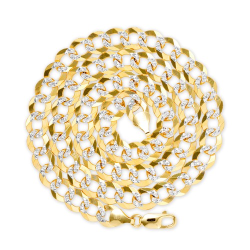 14K Yellow Gold Solid Mens 10mm Diamond Cut Pave Cuban Curb Chain Necklace 22" - Picture 5 of 10