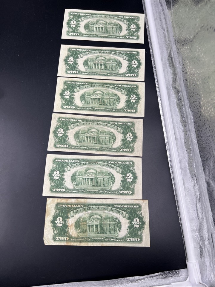 $2 Bill Collector's 6 note Set 1928 D $2 - 1953 A B C & 1963 Fine Circ ...