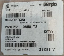 Simplex 4905-9835 Temporal Code 4 Module - SAME DAY SHIPPING