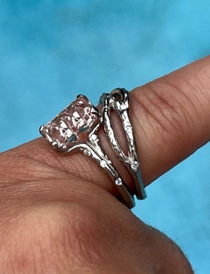 Artisan Created 14k Solid White Gold Morganite Ri… - image 2