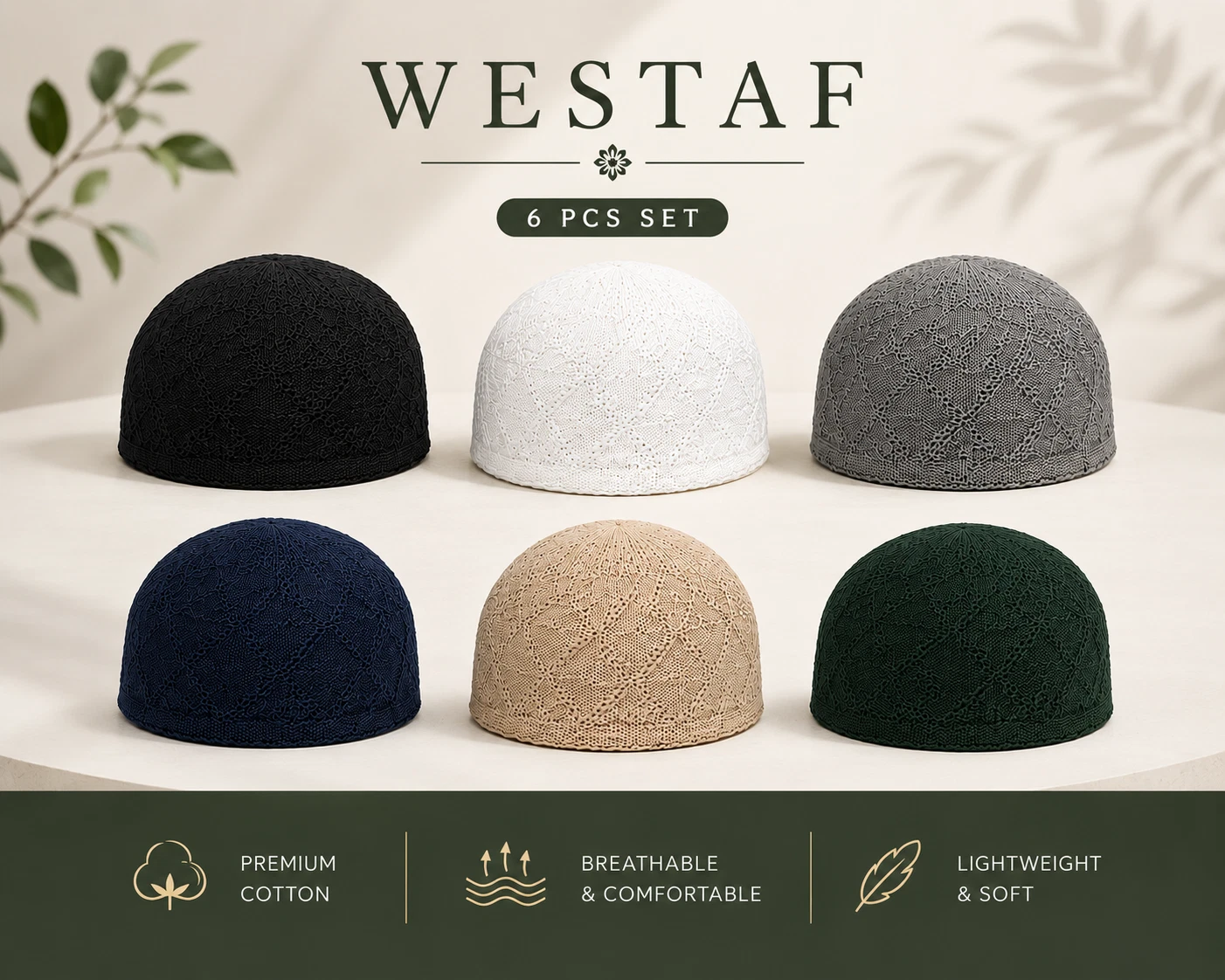 WESTAF2017 6PCS Muslim Kufi Hats Men Knit Skull Cap Islamic Prayer Beanie Set
Opens in a new window