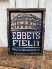 Antique Style Art Wood Ebbets Field Dodgers Baseball Sign Display 9x12