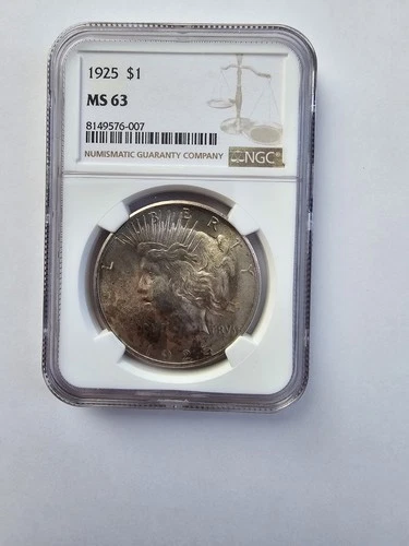 SILVER 1925 P MS63 PEACE DOLLAR GRADED NGC $1 P MINT 90%AG COIN