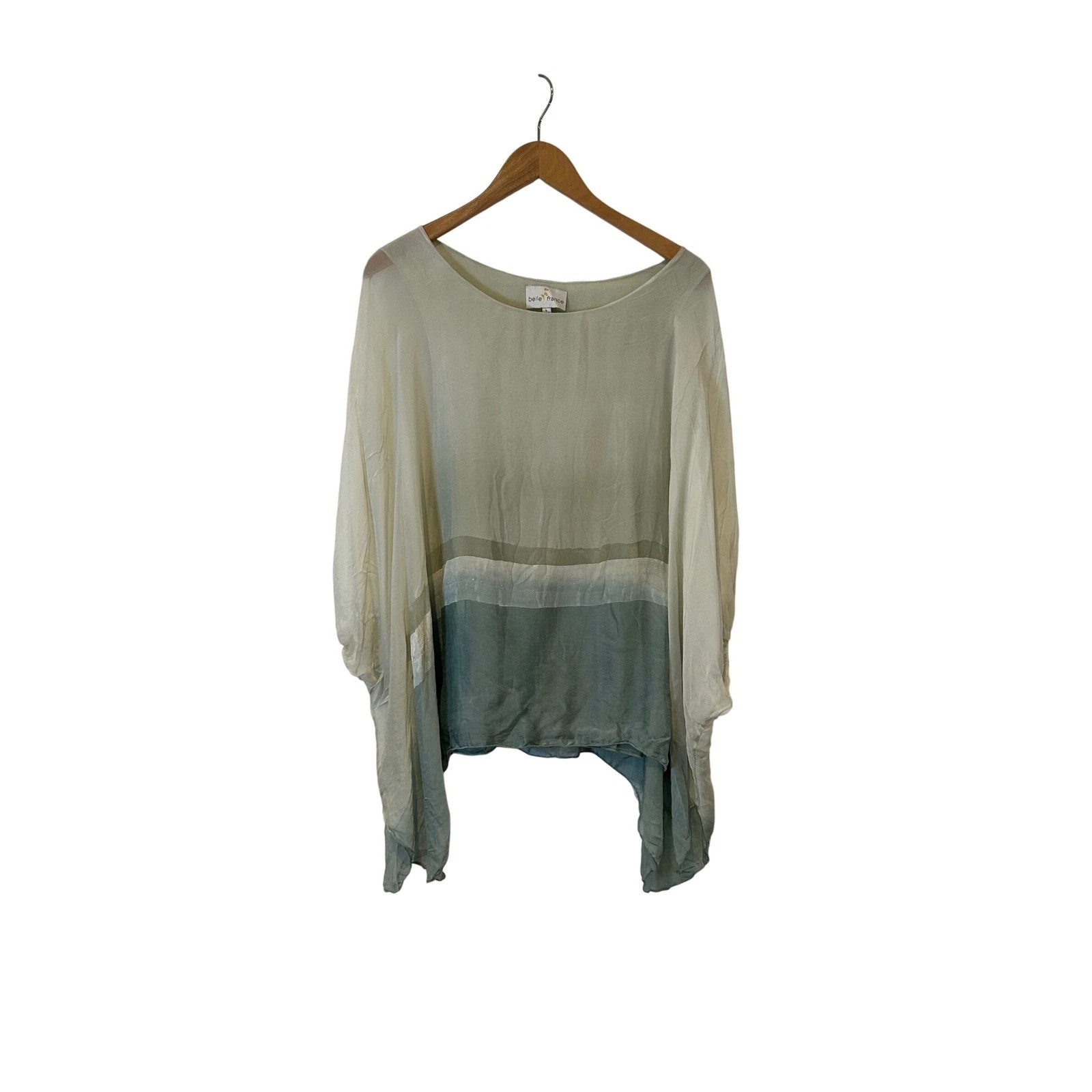 Belle France Poncho Blouse Womens Large Green Ombre Silk Blend Sheer Layered
Opens in a new window o