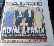 NY Post September 18 2025 Trump Visits King Charles ABC Pulls Kimmel