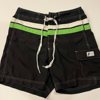 Chaps M Y2K Colorblock Board Shorts Black Neon Green Surf Swim Trunks