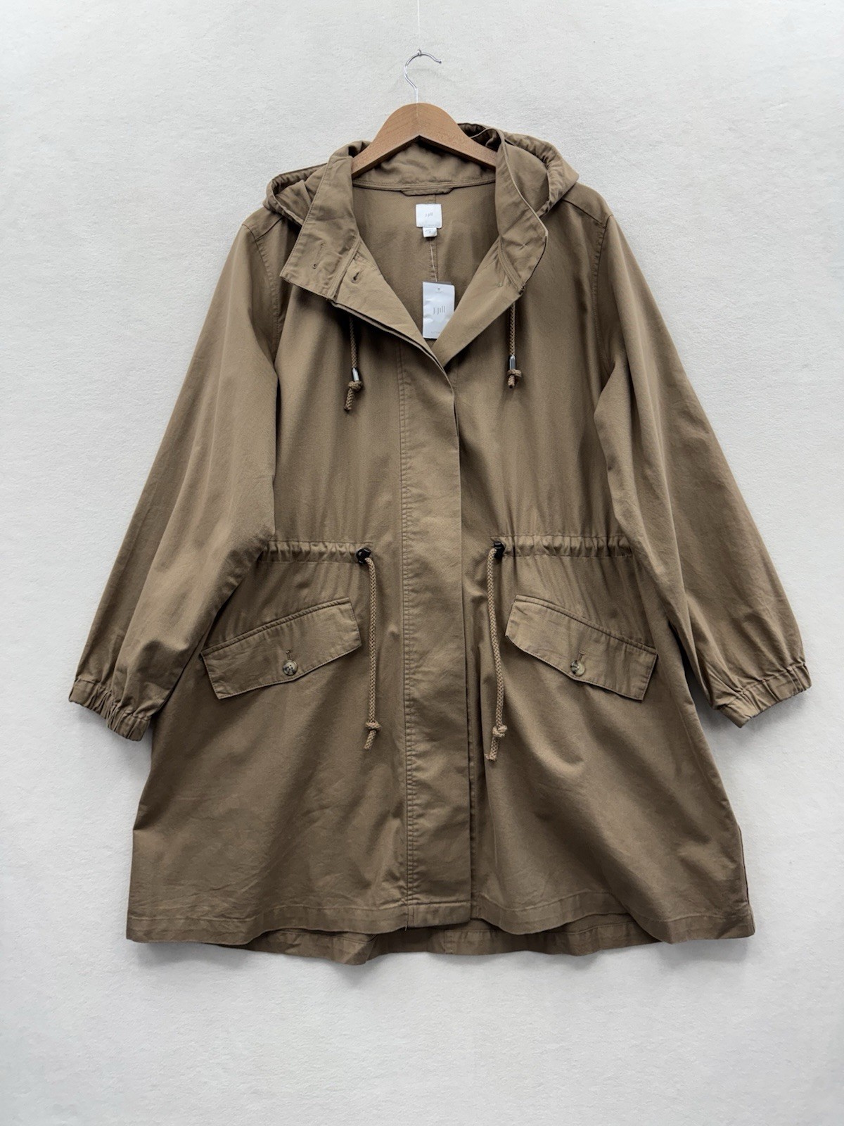 J. Jill Women’s 2X Hooded Cotton Blend Drawstring Utility Pockets Jacket Brown
