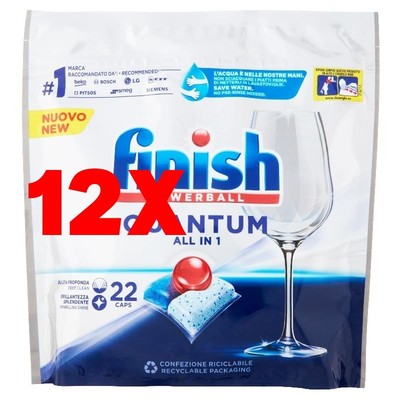 12 X Finish Tabs Pastiglie Lavastoviglie 22 Pz. Quantum All Classico