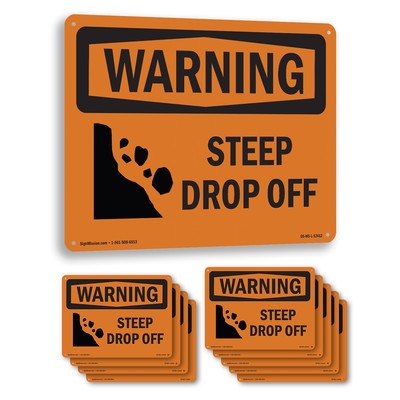 Steep Drop Off With Symbol OSHA WARNING Sign Metal, Plastic, Decal 5 or 10 Pack