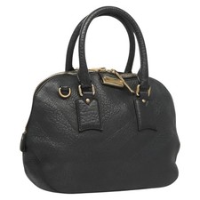BURBERRY Hand Bag Leather Black Gold Auth 121067