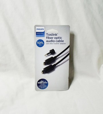 Philips 10' Toslink Digital Fiber Optic Cable with Adapter (Black) (new sealed)