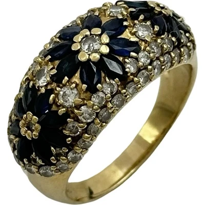 Bague saphir or 18 carats saphir diamant bijoux taille US #9,5 12,0 g - Photo 1/4