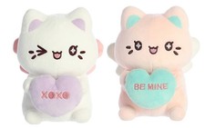 Aurora Valentine Meowchi 2 Piece 7" Plush Bundle, Pink and White Candy Heart