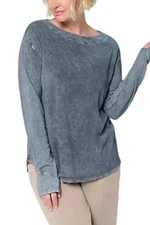 LOGO by Lori Goldstein Women's Long Sleeve Overwashed Knit Top Phantom