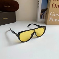 Tom Ford FT1182 Yellow Sunglasses Black Shield Oversized Frame 138-0-145