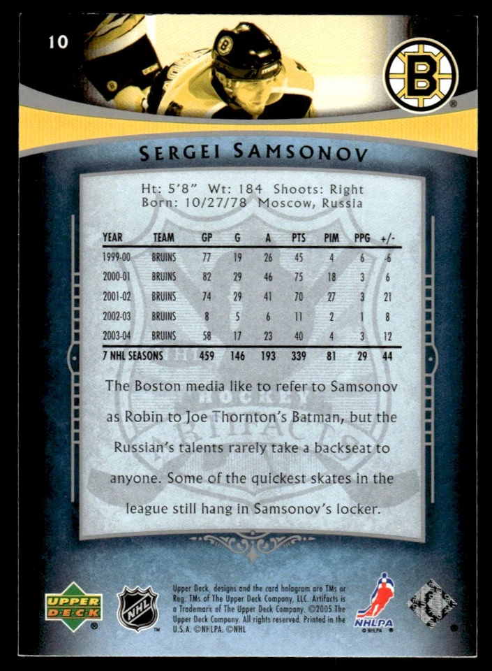2005-06 Upper Deck Artifacts Sergei Samsonov Boston Bruins #10 - Image 2 of 2