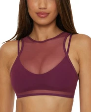 Becca L11668 Aubergine Muse Ariadne Mesh Overlay Swim Bikini Top Size S