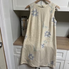Tommy Bahama Vintage 100 Silk Shift Dress Womens S Cream Blue Floral Sleeveless