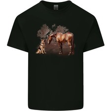 Camiseta de algodón ligero perro y caballo pastor alemán alsaciano para hombre