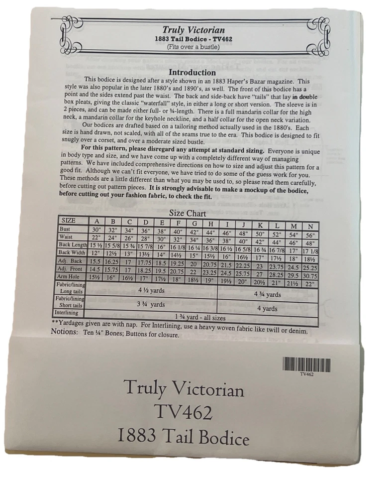 Truly Victorian Tv 462 1883 Tail Bodice Uncut Pattern - Image 2 of 2