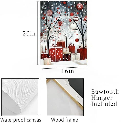 16x20 Red and White Christmas Gifts in Forest Canvas Wall Art Canvas Print - Image 3 of 4