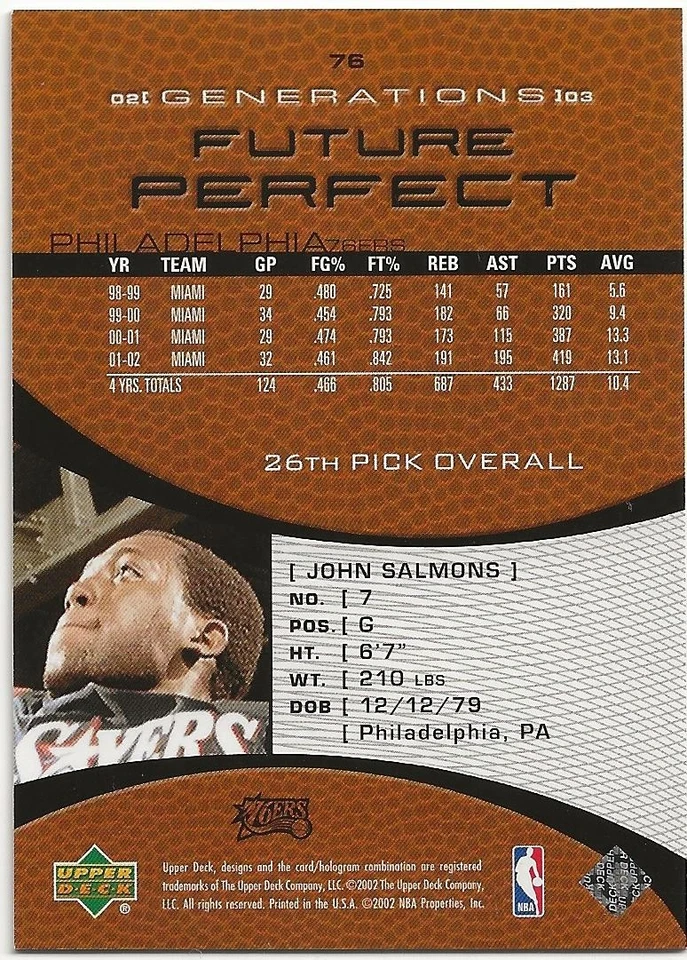 2002-03 Upper Deck Future Perfect John Salmons /999 Rookie #76 - Image 2 of 2