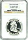 1956 NGC PF68 Cameo Bright White Franklin Silver Half Dollar Type 2 PQGEM Beauty