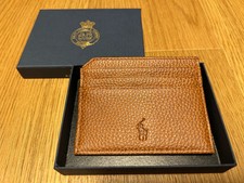 Polo Ralph Lauren Men's Pebbled Leather Card Case Mini Wallet Brown New Unused