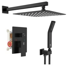 SR SUN RISE 16 Inches Matte Black Shower Set System Bathroom Luxury Rain Mixer S