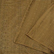 Sanskriti Vintage Soft Brown Pure Silk Sarees Woven Tanchoi Banarasi 5 Yd Sari
