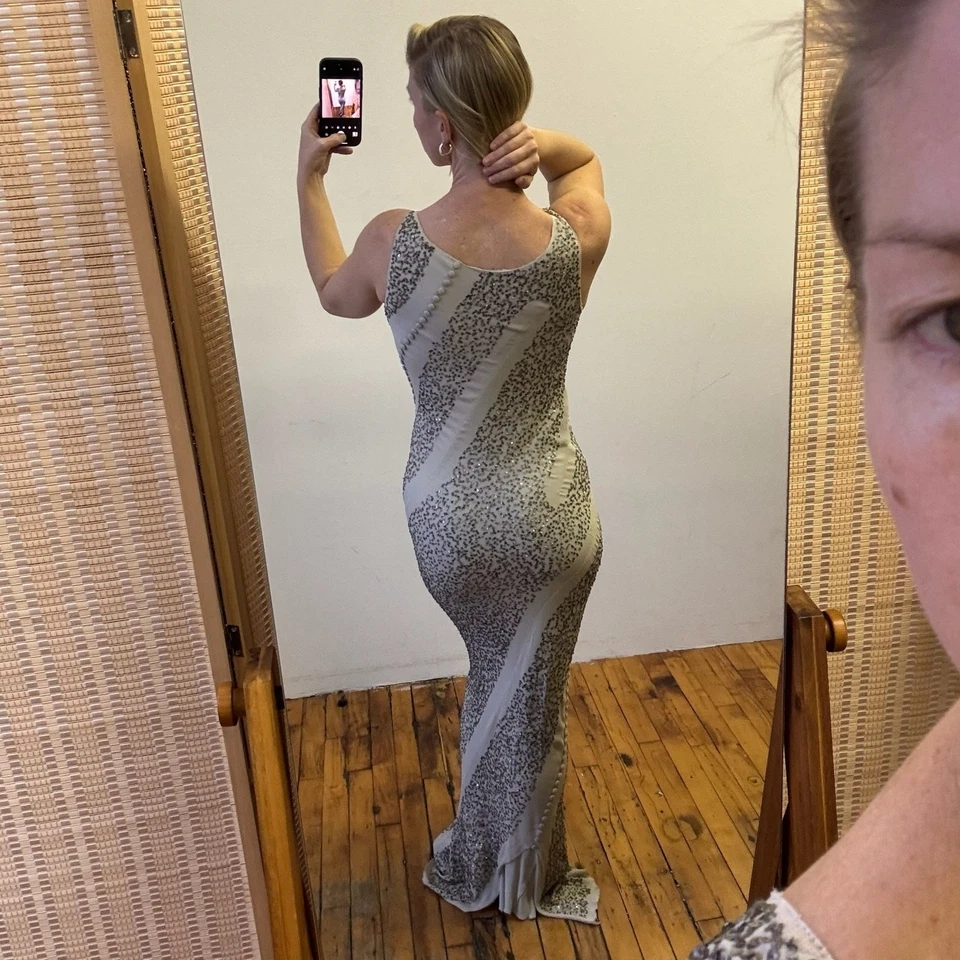 NINA RICCI Asymmetrical Cut-on-the-Bias Silk-Cotton Sequin Maxi Dress - Fits 2-4 - Image 2 of 4