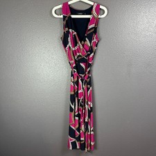 Lauren Ralph Lauren Tie Faux Wrap Dress Braided Rope Abstract Pink Navy 12