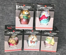 Caring Critter Chimer Charmers Bisque Porcelain Christmas Ornaments set of 5