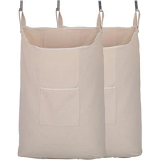 2 pack Laundry Collector, Door Hanging Laundry bag with hooks (Beige, 65Liters)