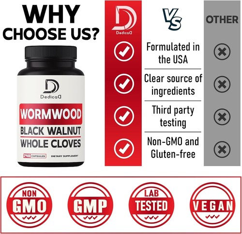 Sweet Wormwood Capsules 1500mg with Black Walnut & Cloves, 240 Vegan Capsules - Picture 9 of 9