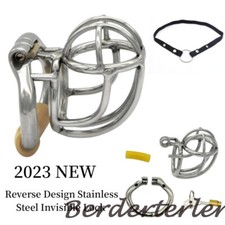 Reverse Design Stainless Steel Invisible Lock Male Chastity Device Cage Belt