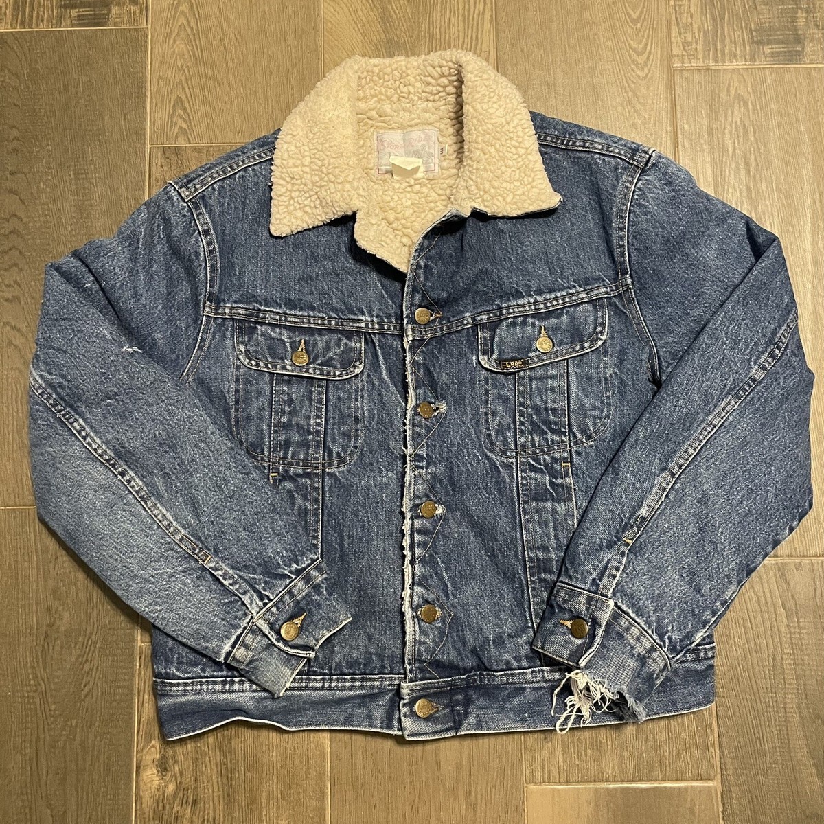 Vintage Lee Jacket Mens 44R Storm Rider Denim Lined Trucker Biker