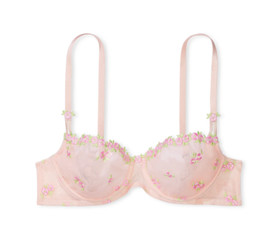 Victoria's Secret Dream Angels unlined bra set embroidery pink rose bud sheer