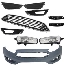 For Ford Focus 15-2018 Front Bumper Cover+Upper Grille w/Fog Light (Cover) Pair