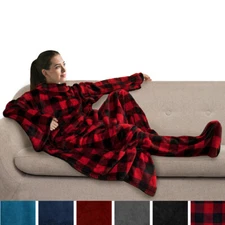 Wearable Blanket with Foot Pocket Sleeves Soft Fleece Wrap Gifts Sofa Couch TV
