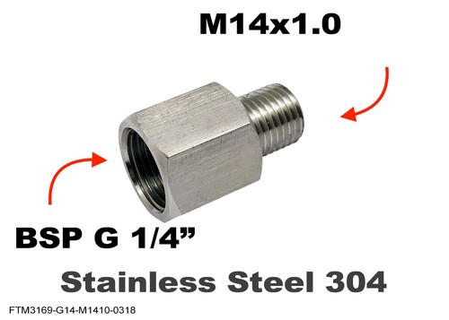 BSP G 1/4" Female to M14x1.0 Male Stainless Sensor Adaptor Fittings Conversion - 第 1/6 張圖片