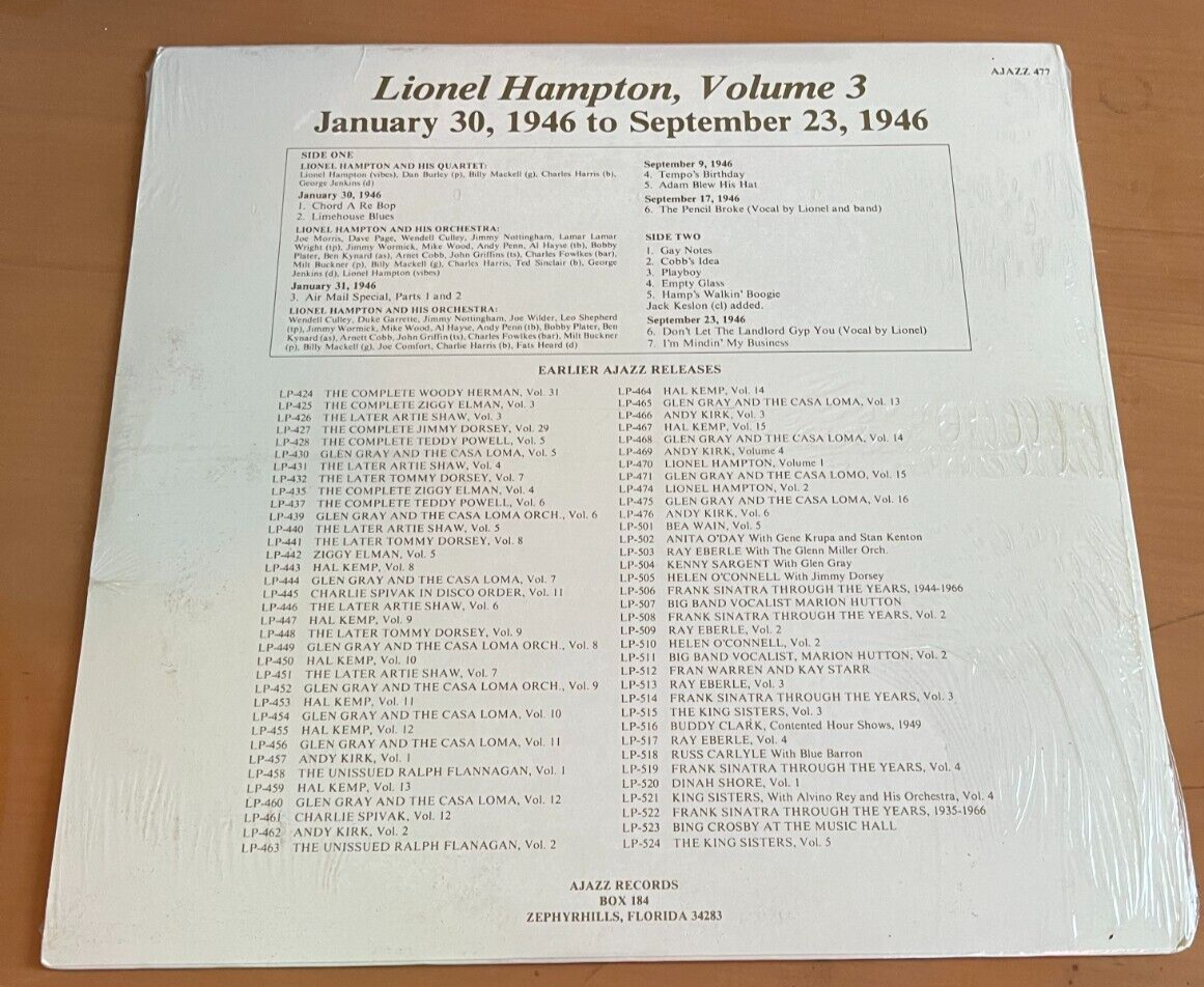 LIONEL HAMPTON - January 1946 - Sept. 1946~ AJAZZ 477 [SEALED] w
