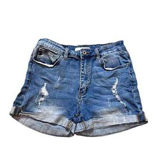 KanCan Womens Light Wash Distressed Cuffed Denim Shorts Size 28