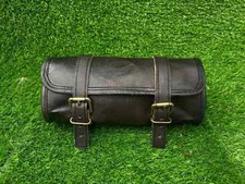 Genuine Goat Leather Closure Tool Bag Strap Best Vintage Motorcycle Buckle Black